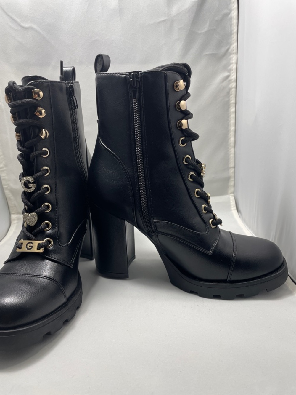 GBG Los Angeles Black Lace-Up Combat Boots with Gold Accents - Picture 3 of 13